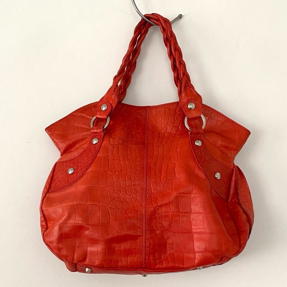 Roberta Gandolfi Italian Made Tomato Red Orange leather tote handbag Vacation - Picture 2 of 15